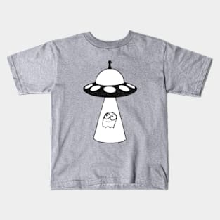 UFO Abducting Scared Ghost - Pen on Paper Kids T-Shirt